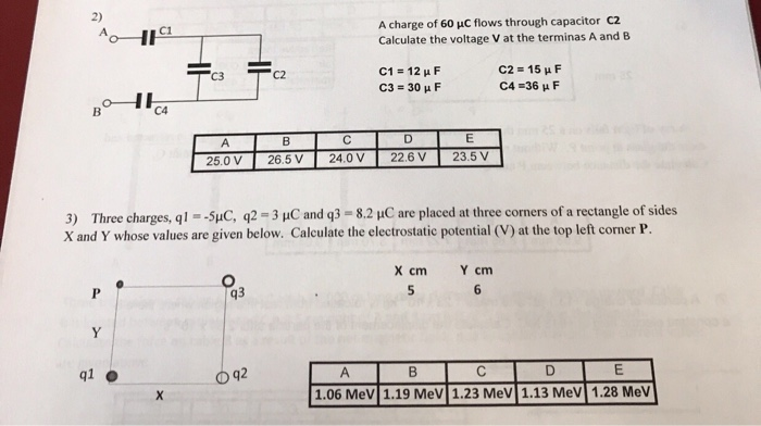 Solved 2 A Charge Of 60 Mc Flows Through Capacitor C2 Ca Chegg Com