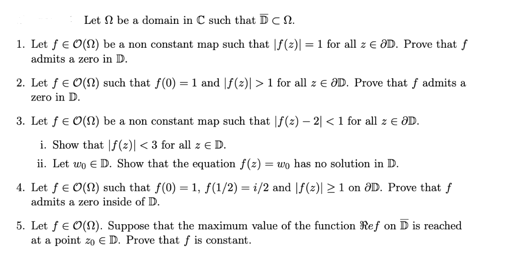 Let W Be A Domain In C Such That Dc I Let F Ye O Q Chegg Com
