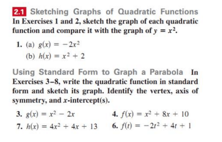 Solved 21 Sketching Graphs Of Quadratic Functions In Exe