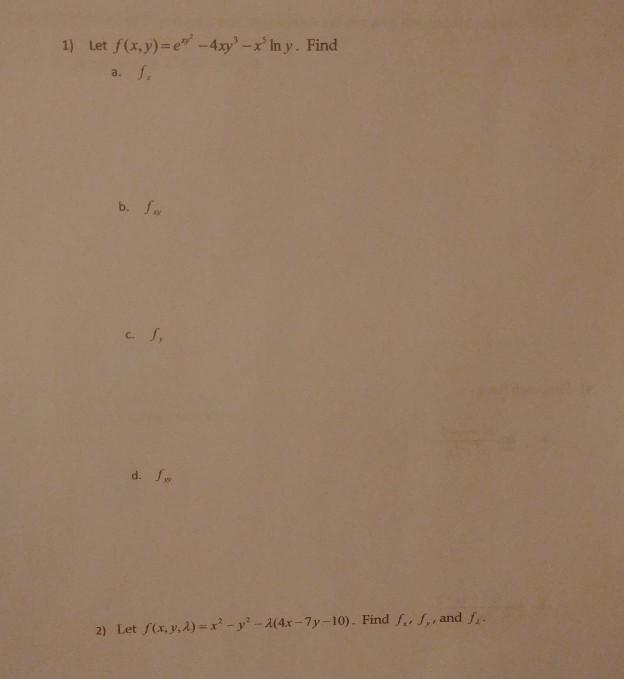 Solved 1 Let F X Y E 4xy In Y Find A B Ty C 2 L Chegg Com