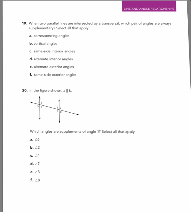 Solved Line And Angle Relationships 19 When Two Parallel