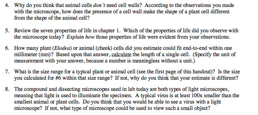 Solved 4. Why do you think that animal cells don't need cell 
