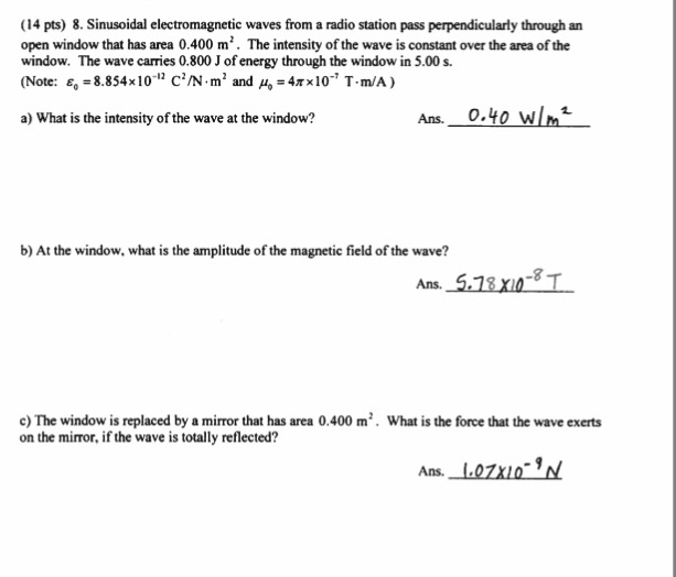 Solved Sinusoidal Electromagnetic Waves From A Radio Stat Chegg Com