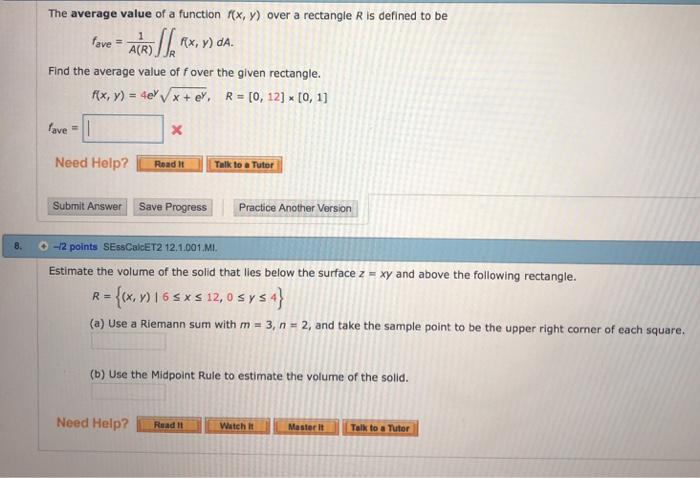 Solved The Average Value Of A Function X Y Over A Recta Chegg Com