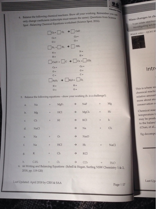 Balancing Equations Practice Worksheet Answer Key Science Spot Tessshebaylo