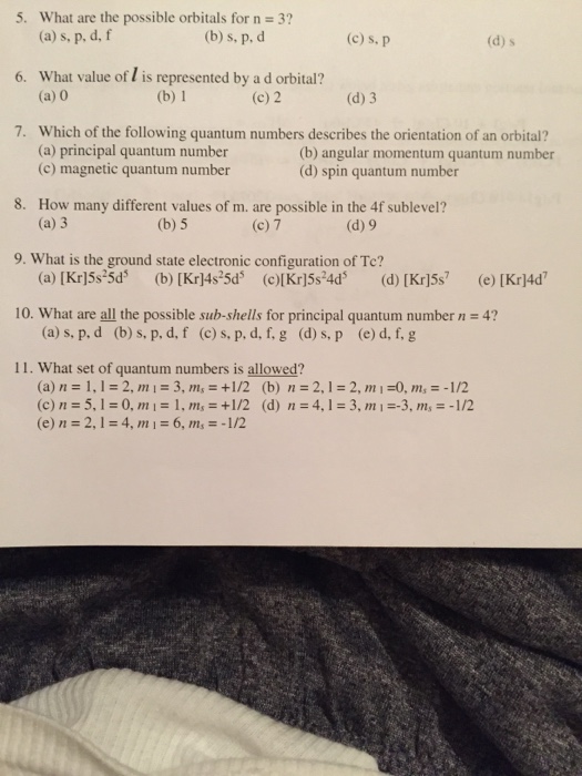 Solved 5 What Are The Possible Orbitals For N 3 A S Chegg Com