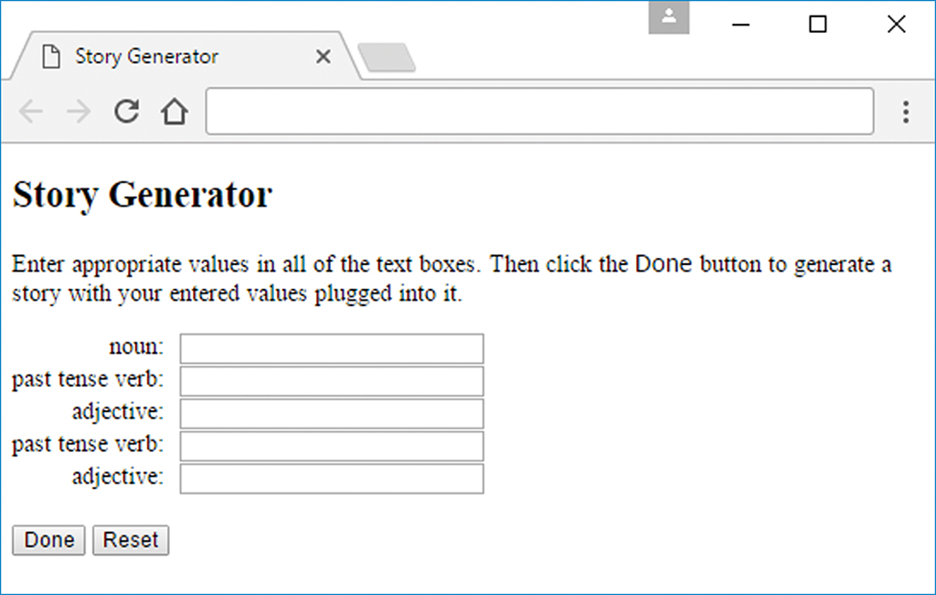 Solved Create web page storyGenerator.html an | Chegg.com