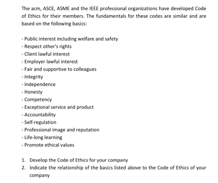 Solved The Acm Asce Asme And The Ieee Professional Chegg Com