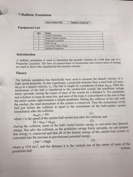 Solved 7-Ballistic Pendulum Data Studio File: 