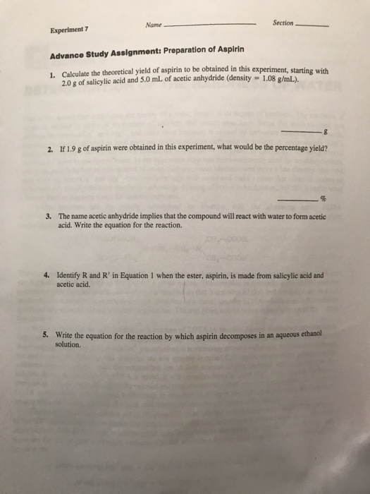 Solved Section Name Experiment 7 Advance Study Assignment Chegg Com