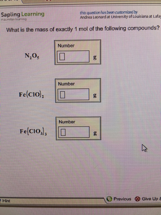 Solved What Is The Mass Of Exactly 1 Mol Of The Following