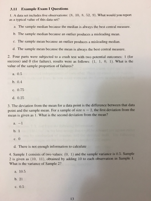 Solved: 3.11 Example Exam I Questions 1. A Data Set Includ Sns-Brigh10