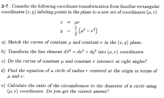 Solved 2 7 Consider The Following Coordinate Transformat Chegg Com