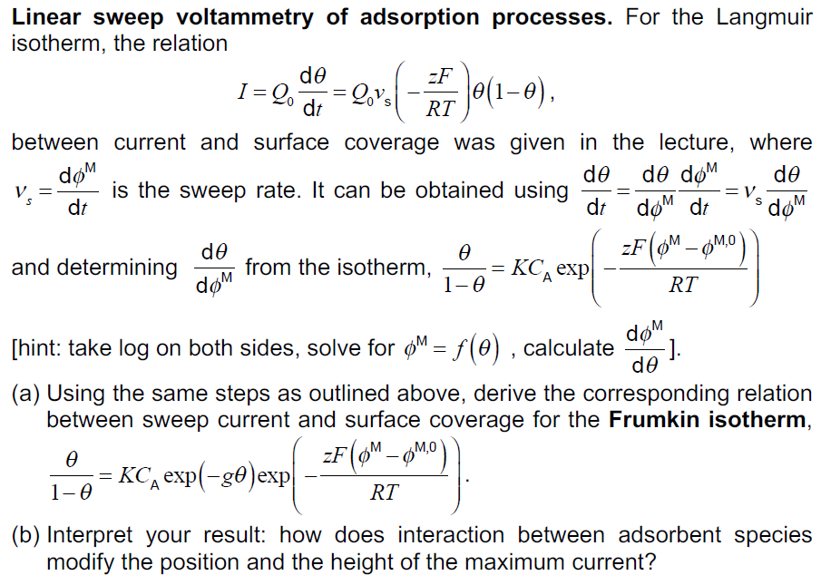 Linear sweep voltammetry of adsorption processes. For