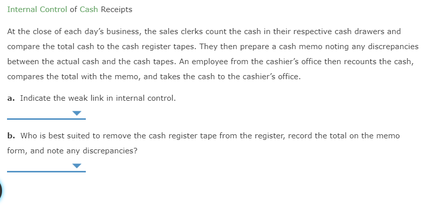 Solved Internal Control Of Cash Receipts At The Close Of