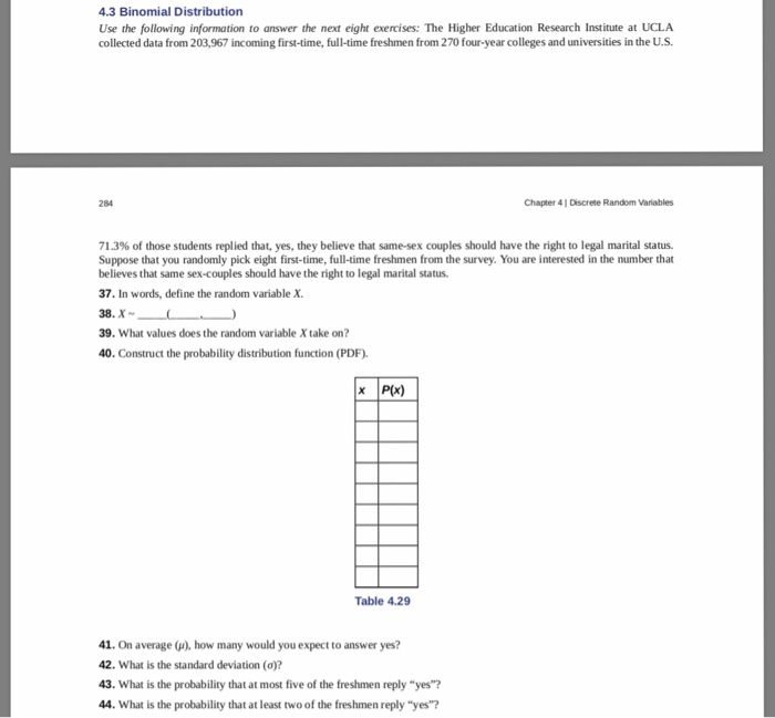 Solved 4.3 Binomial Distribution Use the following