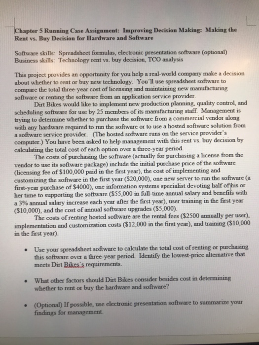 Solved Hapter 5 Running Case Assignment Improving Decisi