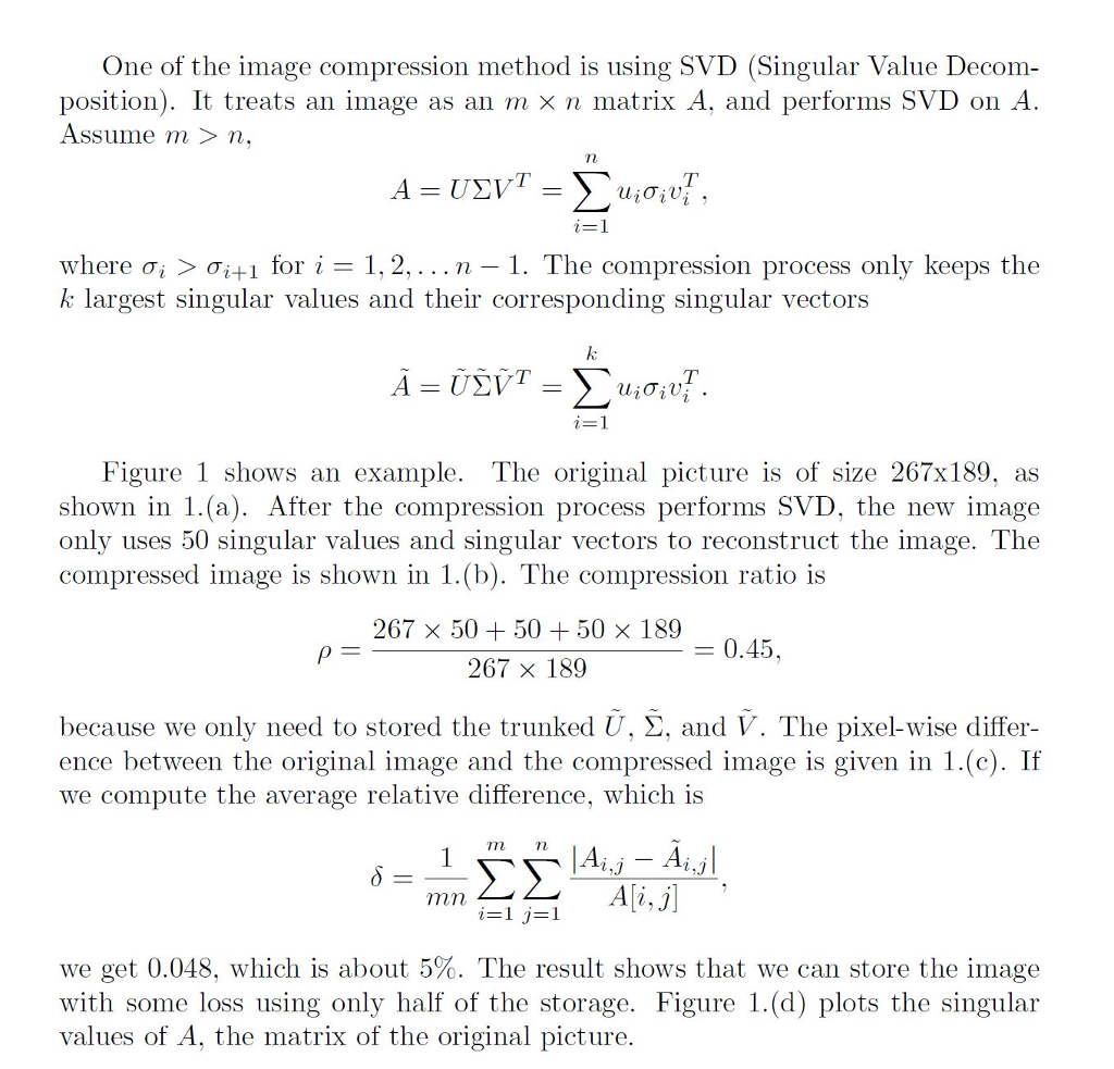 Solved One Of The Image Compression Method Is Using Svd Chegg Com