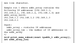 new 1ine character. Sample run 1 where addr array eontains the to1lowing IP address 1192.168.1.1 192 168.2.1 192 168.1.2, 192