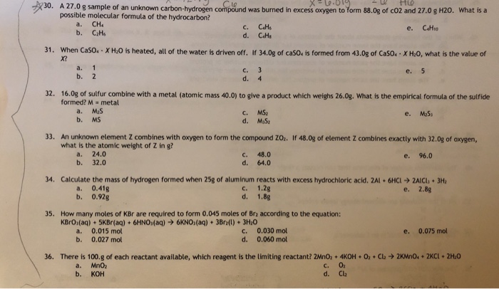 Solved A 27 0 G Sample Of An Unknown Carbon Hydrogen Comp