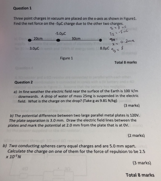 Question 1 Three Point Charges In Vacuum Are Placed Chegg 