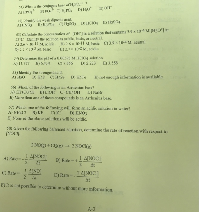 Solved ? 51) What Is The Conjugate Base Of H2PO41 52) Id