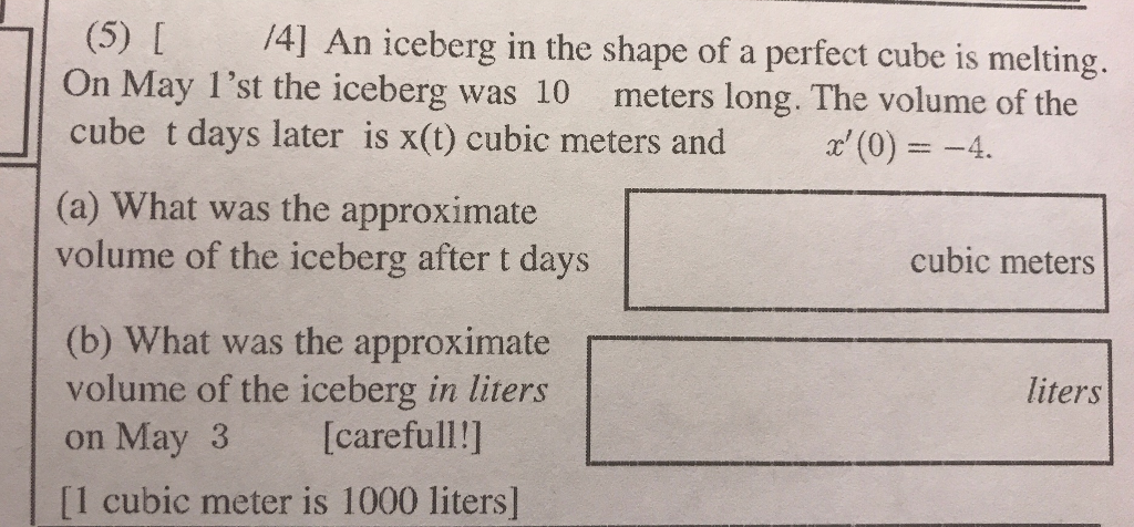 Solved 5 14 An Iceberg In The Shape Of A Perfect Cube Is Chegg Com