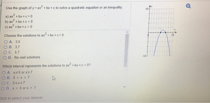 Solved Use The Graph Of Y Ax 2 Bx C To Solve A Chegg Com