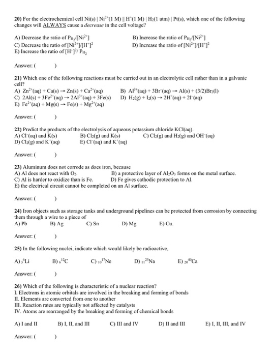 Solved For The Electrochemical Cell Nics N产 1 M Chegg Com