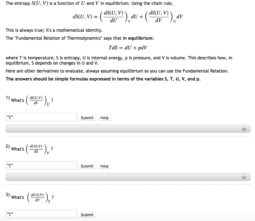 Solved Where T Is Temperature S Is Entropy U Is Interna Chegg Com