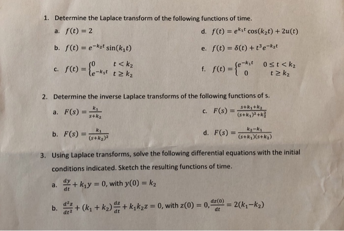 Solved 1 Determine The Laplace Transform Of The Followin Chegg Com