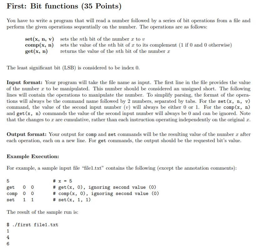 Solved Linux C Programming First Bit Functions 35 Point Chegg Com