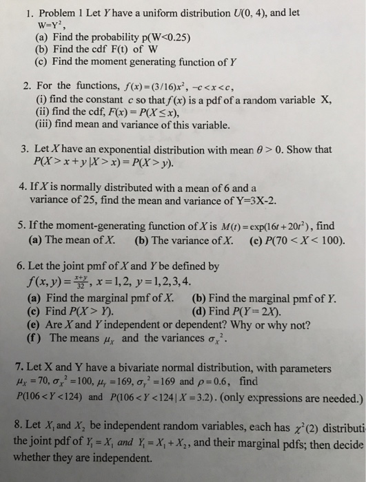 Solved 1 Problem 1 Let Yhave A Uniform Distribution U 0 Chegg Com