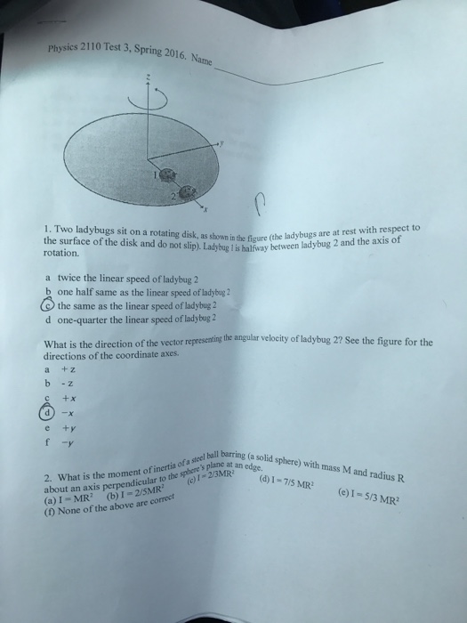 Solved: Physics 2110 Test 3, Spring 2016. Name 1, Two Lady... | Chegg.com