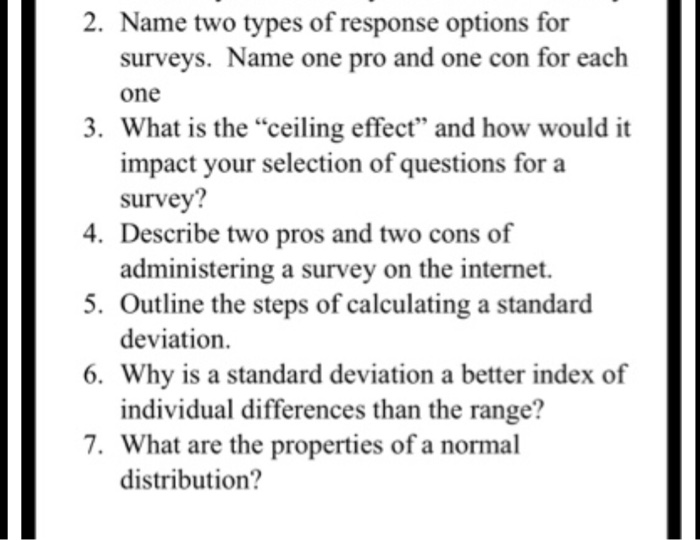 Solved 2 Name Two Types Of Response Options For Surveys