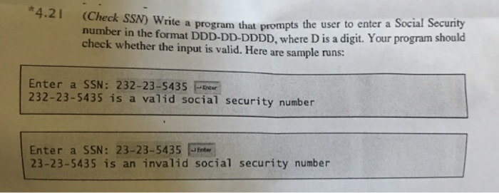 program java security social number Solved: Write User The Prompts To That Enter A S A Program