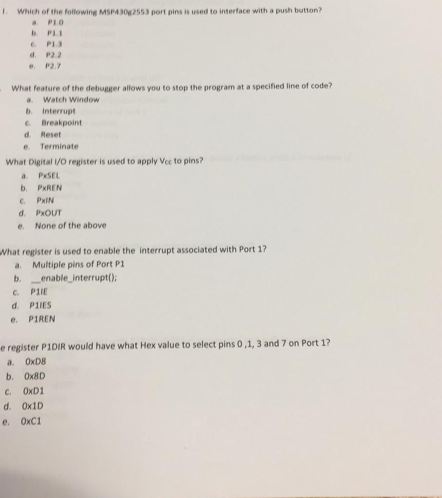 Solved Which Of The Following Mspa30g2553 Port Pins Is Chegg Com