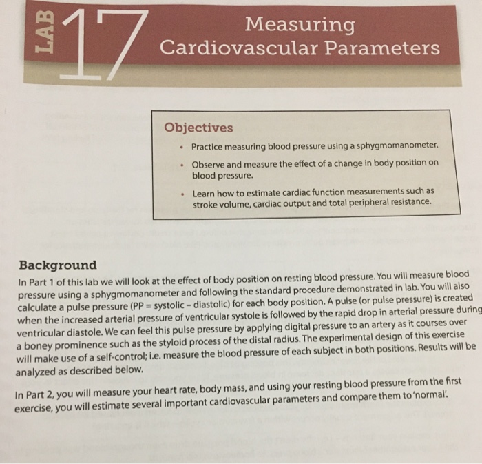 Solved Measuring Cardiovascular Parameters Objectives Pra