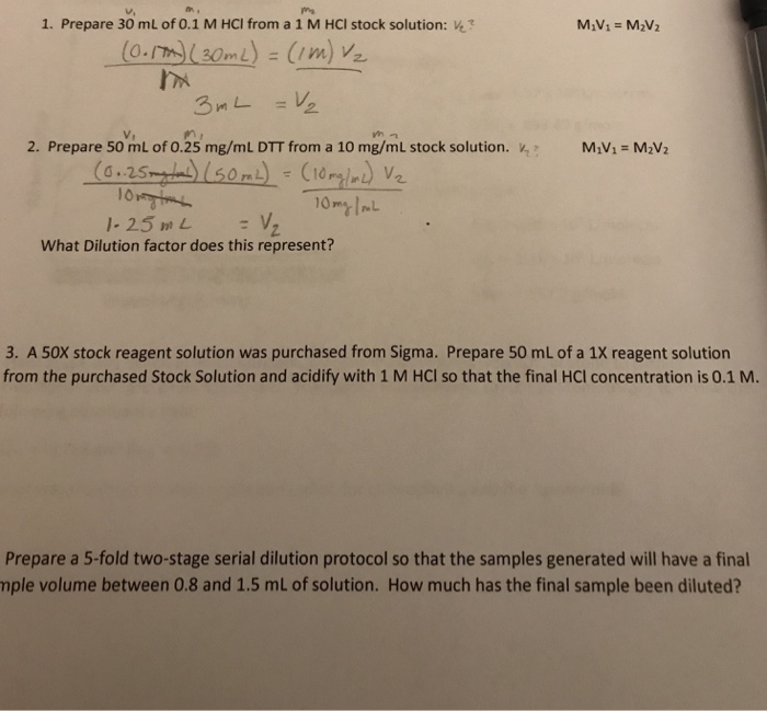 Solved Prepare 30 Ml Of 0 1 M Hcl From A 1 M Hcl Stock So Chegg Com