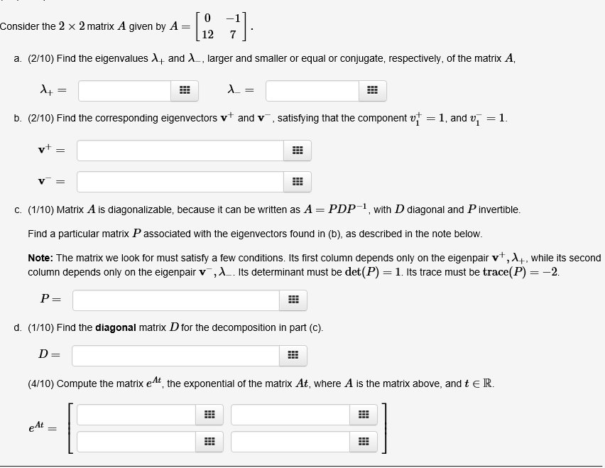 Solved Consider The 2 X 2 Matrix A Given By A 0 1 12 7