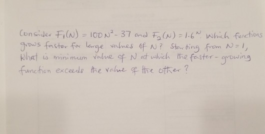 khat is mini mum valne of N ot which the fester-rowing function exceeds e vehwe ofter ?