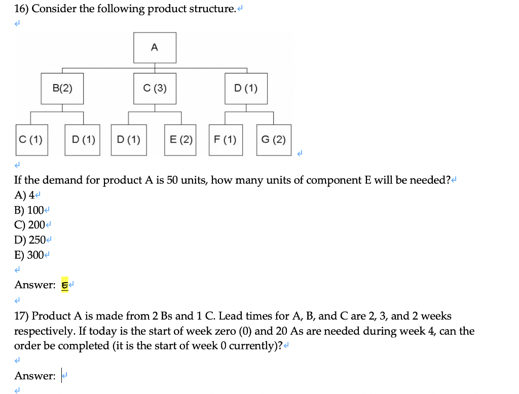 Solved 16 Consider The Following Product Structure A B Chegg Com