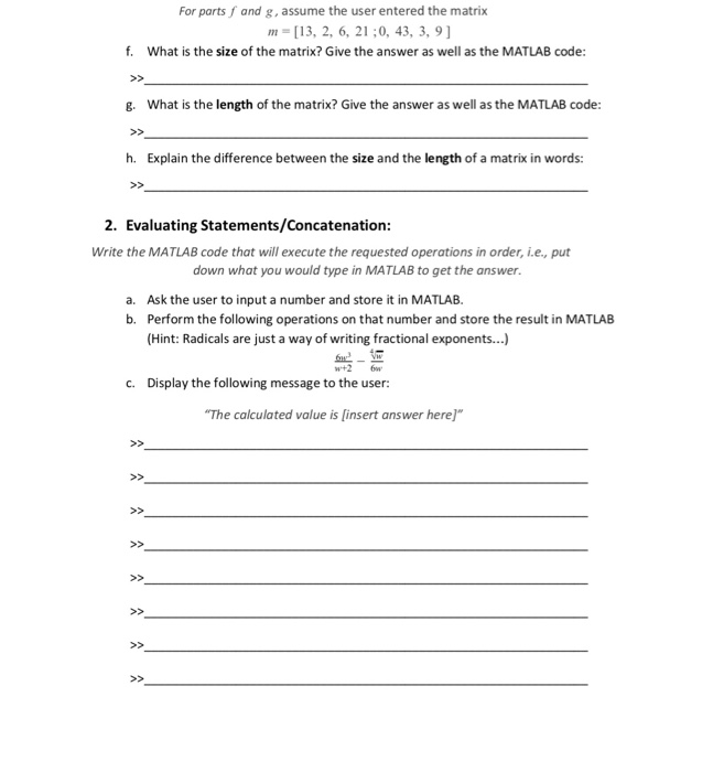 Solved Parts F G Assume User Entered Matrix M 13 2 6 21 0 43 3 9 F Size Matrix Give Answer Well M Q
