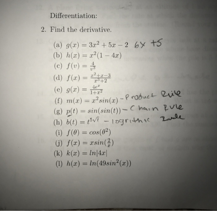 Solved Differentiation 2 Find The Derivative A G R