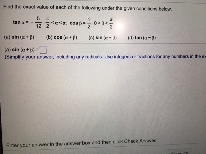 Find The Exact Value Of Each Of The Following Under Chegg Com