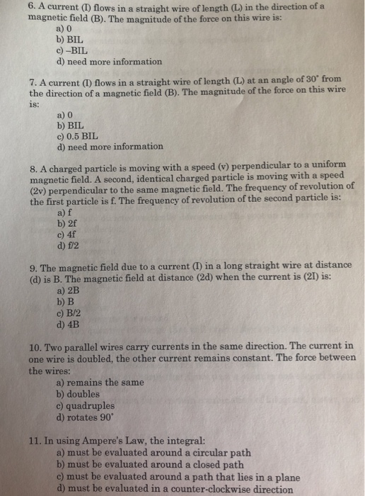 Solved 6 A Current 1 Flows In A Straight Wire Of Lengt Chegg Com