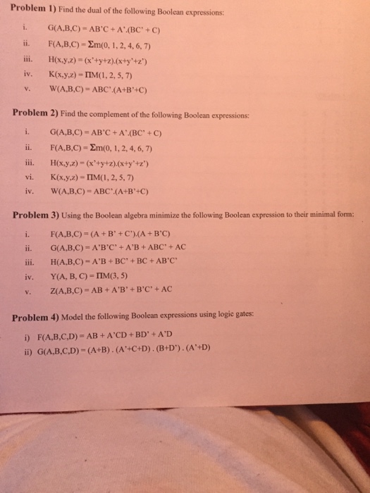 Problem 1 Find The Dual Of The Following Boolean Chegg Com