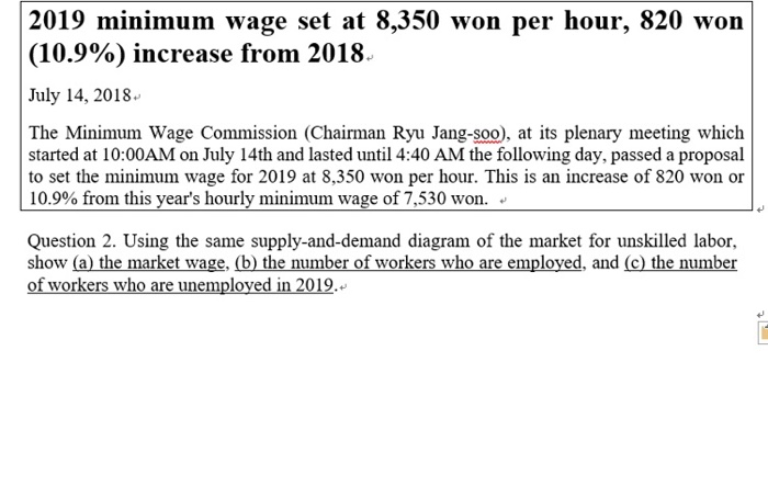 Solved 2019 Minimum Wage Set At 8 350 Won Per Hour 820 W