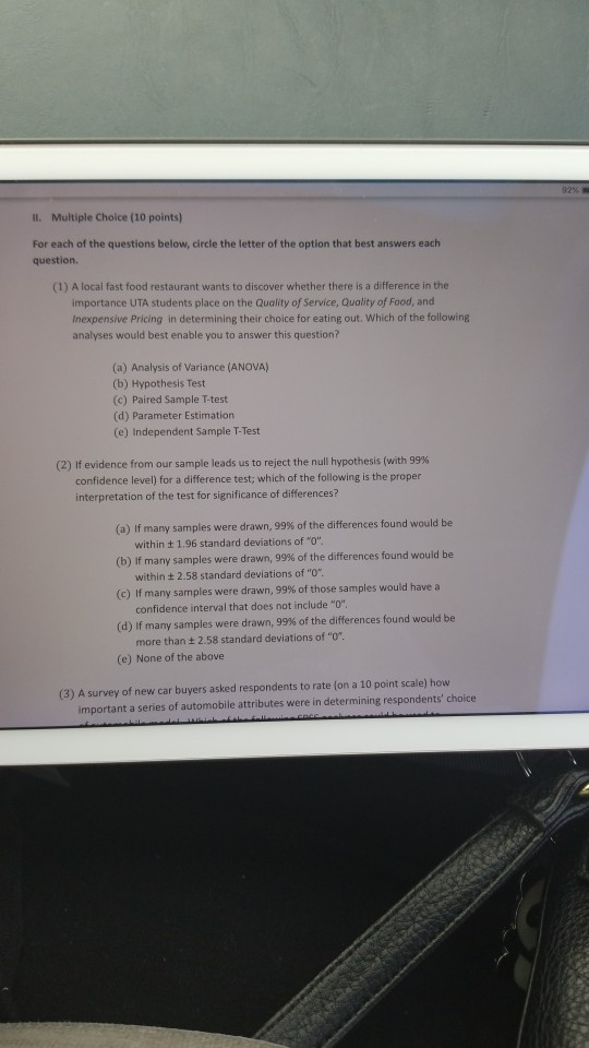 For (10 Solved: Choice Multiple Th Ll. 92% Each ... Points) Of