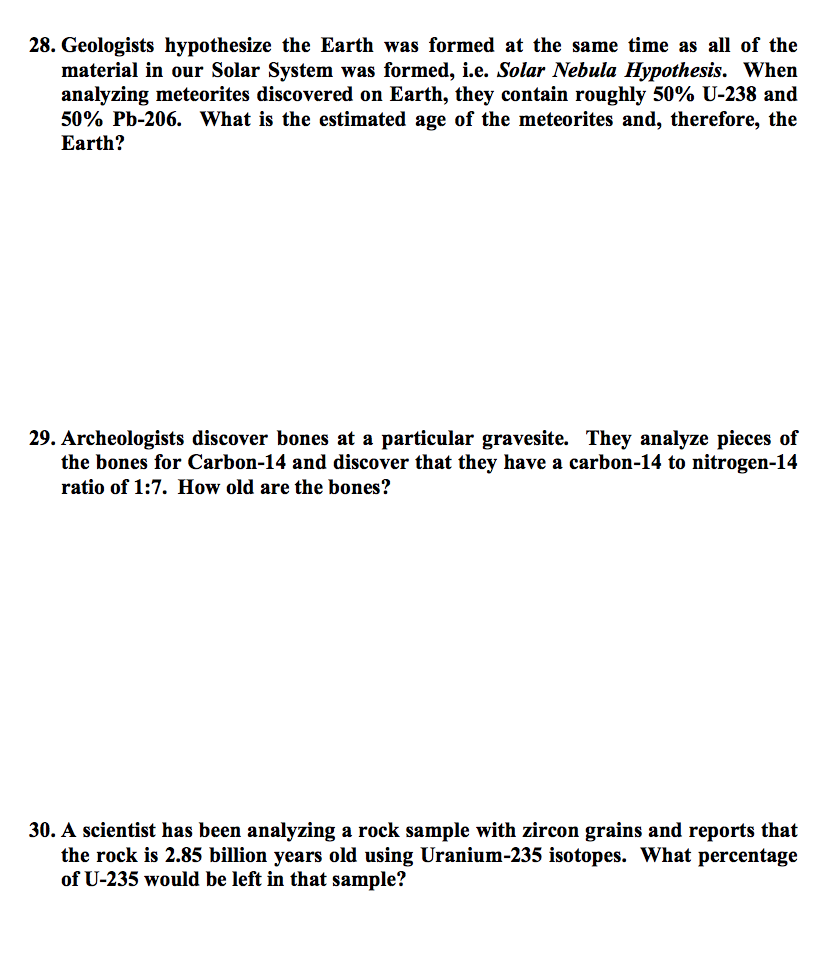 Solved 28 Geologists Hypothesize The Earth Was Formed At